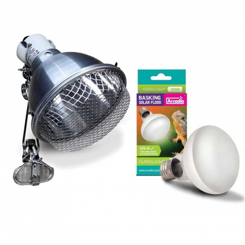Product set Clamp Lamp for basking bulbs + UVA 3200K Solar Basking Floodlight-50W Heating Bulb