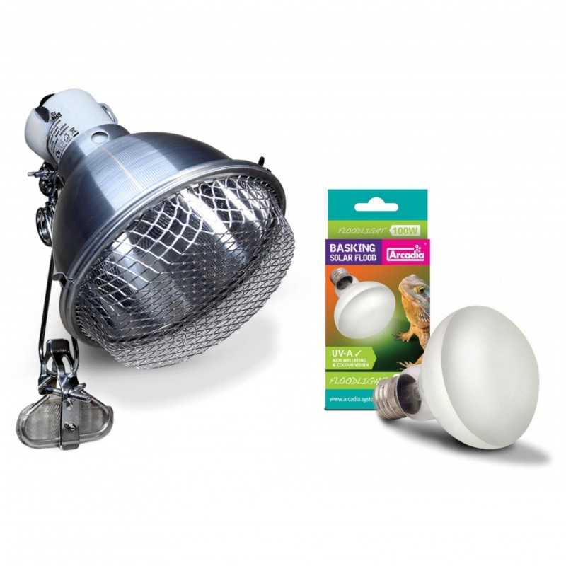Product set Clamp Lamp for basking bulbs + UVA 3200K Solar Basking Floodlight-100W Heating Bulb